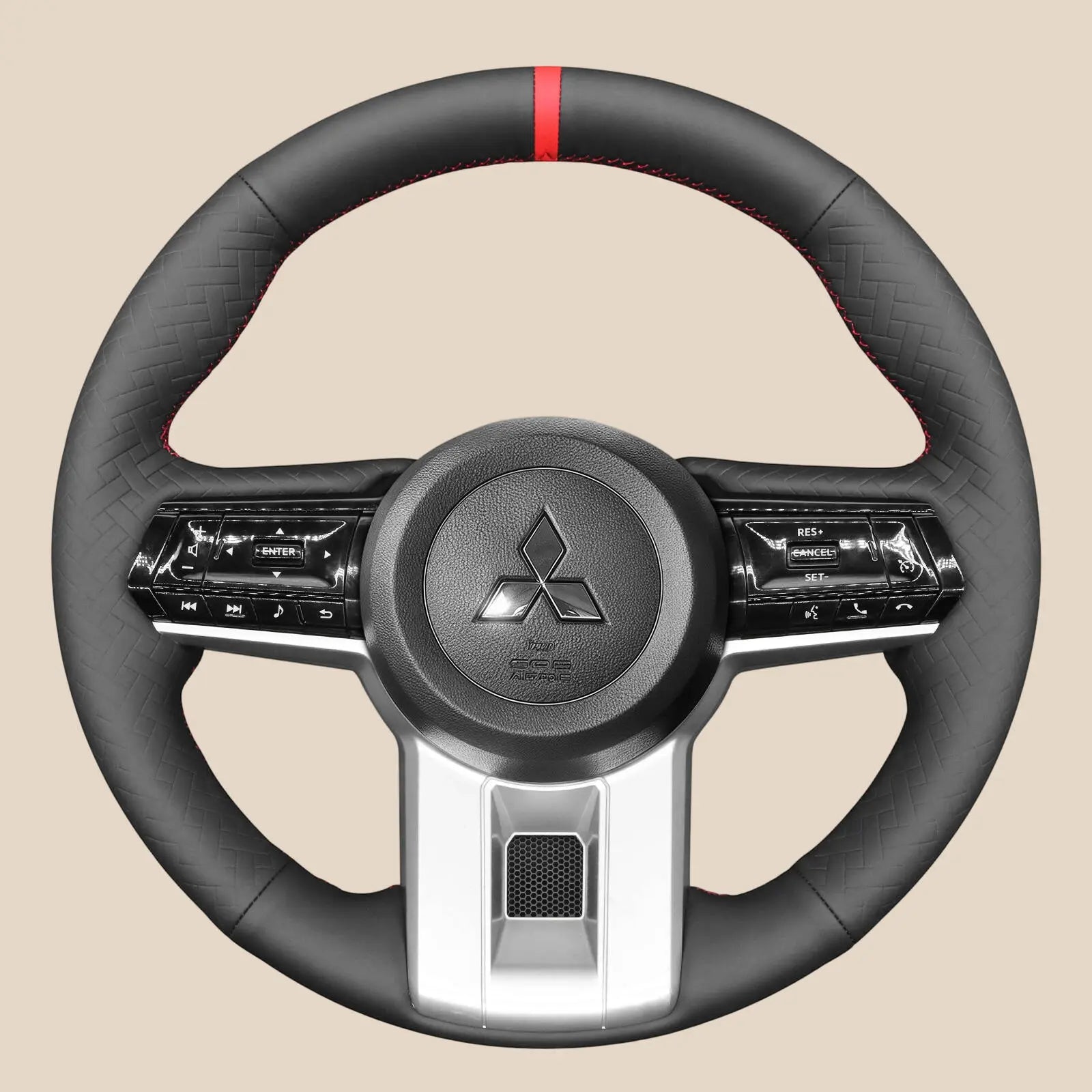 Funda De Volante De Cuero Para Mitsubishi L200 Triton: Gris Claro, Doble Puntada, Tacto Suave (Custom Steering Limited)