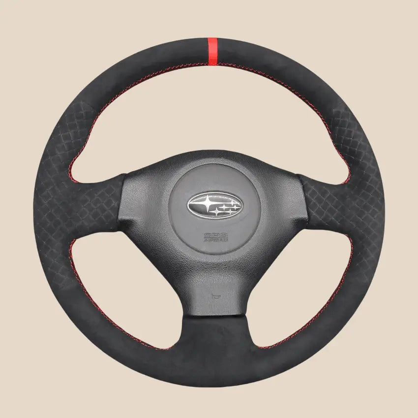 MEWANT Genuine Leather Custom Steering Wheel Cover For Subaru Forester, Outback, Legacy – Black, Anti-Slip