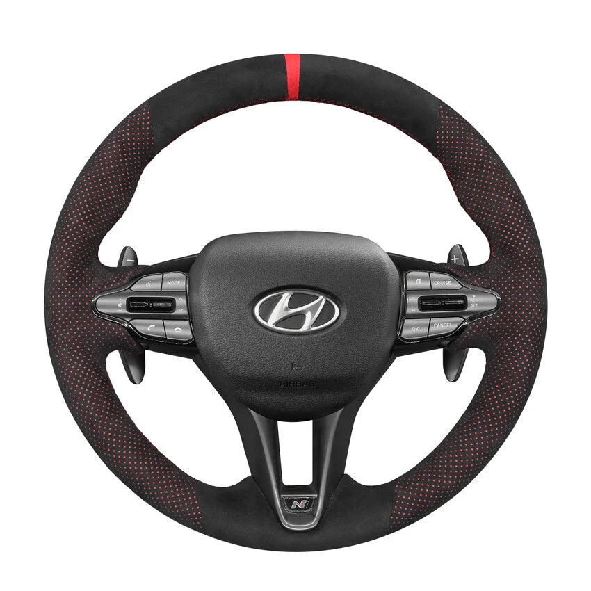 Coprivolante In Pelle Sportivo Per Hyundai | Compatibile Con Ioniq, Kona, Tucson, Santa Fe, Elantra, Rosso