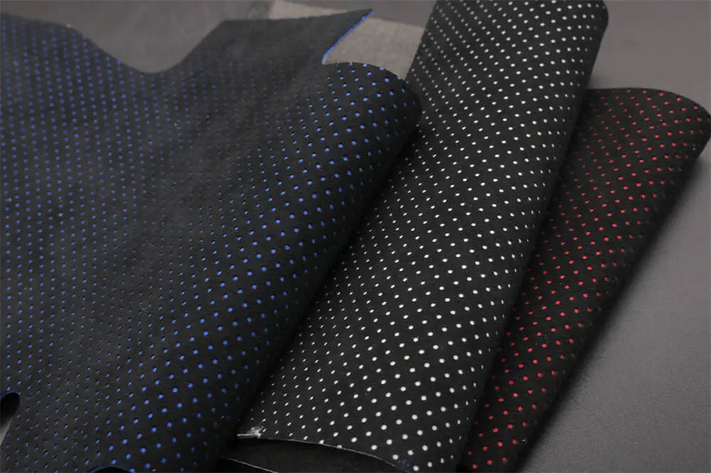 Perforated Italian Alcantara backing in multiple accent colors