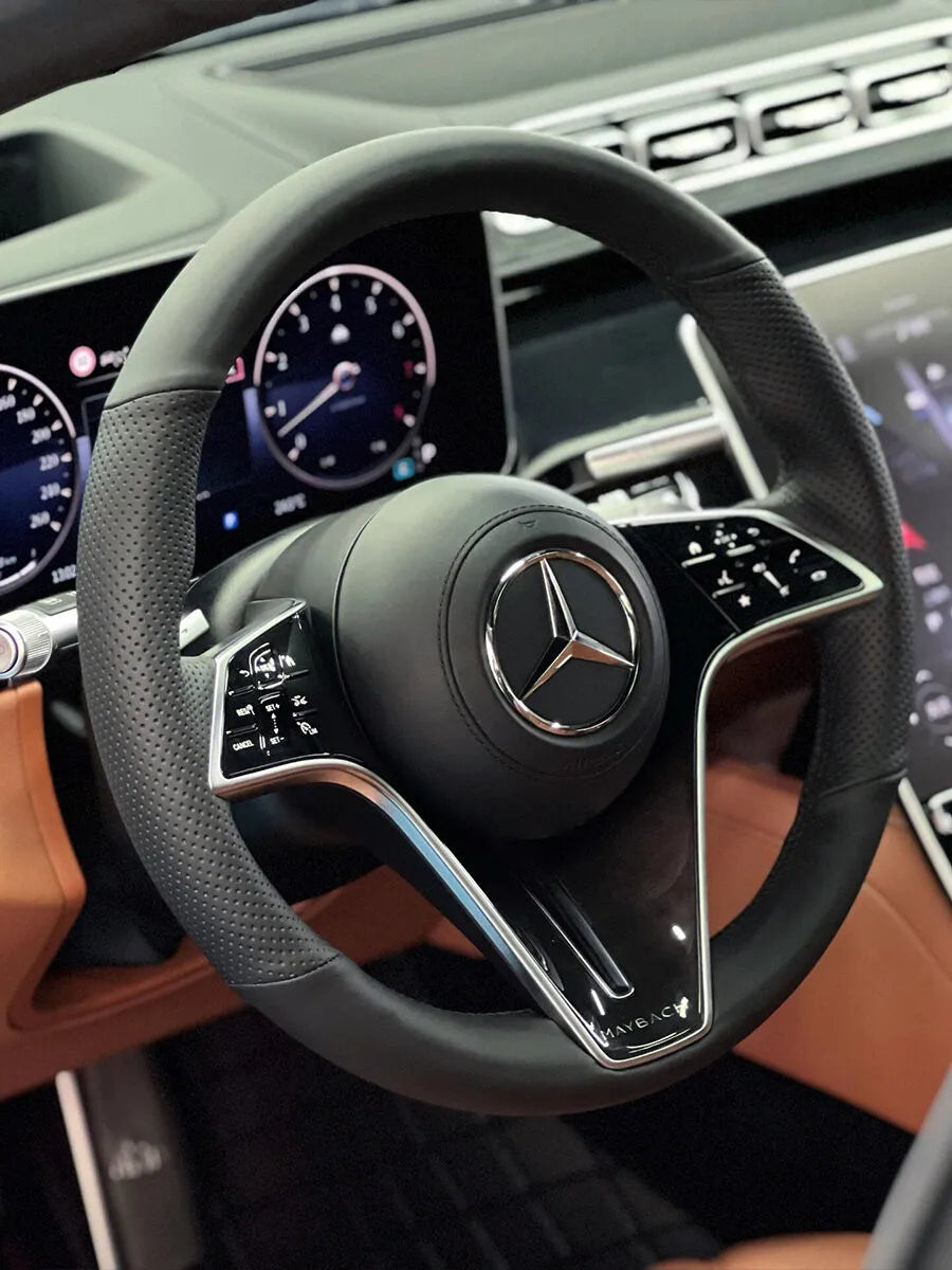 Mercedes-Benz custom steering wheel cover in black Nappa leather with perforated grip sections